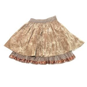 Cotton- Boho Brown Fairycore Knee Length- Layer Skirt Size 10- no stretch sequin